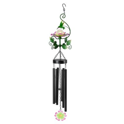 Image showing  40 in. Solar Metal Flower Wind Chime, Green