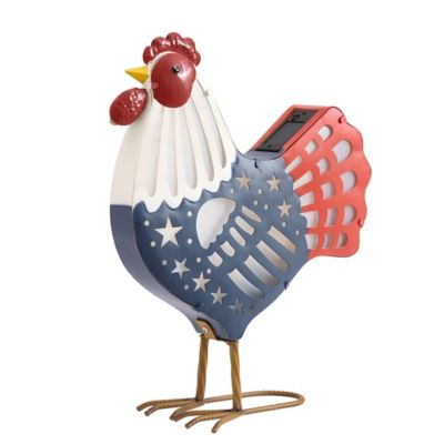 Image showing  Outdoor Solar Hen Decor, 16 in., Red/Blue