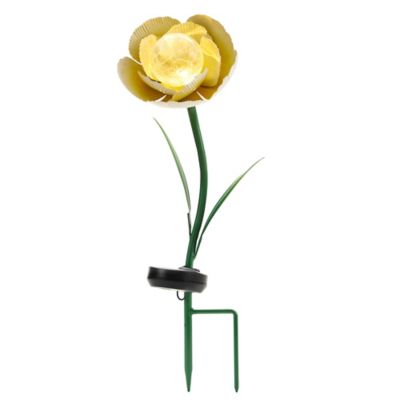 Red Shed 18 in. Solar Cracked Glass Flower Garden Stake, White