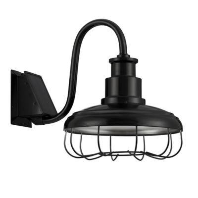 Red Shed 15 in. Solar Barn Lamp with Cage, Black