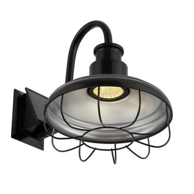 Image showing  15 in. Solar Barn Lamp with Cage, Black