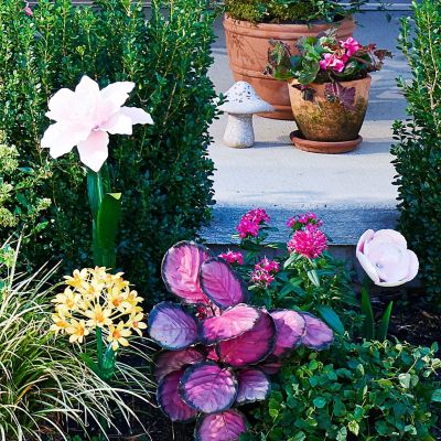 Image showing  18 in. Solar Cracked Glass Flower Garden Stake, Pink