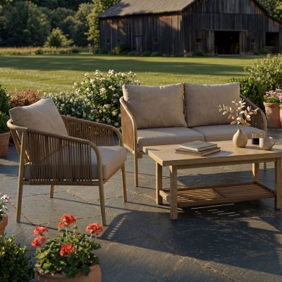 Image showing  47 in. Hanford 2-Seater Wicker Loveseat Sofa with Cushions