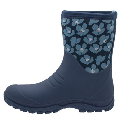 Image showing 3 th Blue Mountain Women's Floral Print Mid Waterproof Rubber Boots, Blue