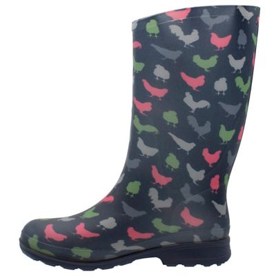 Image showing  Women's Chicken Print Tall Waterproof Rain Boots, Navy