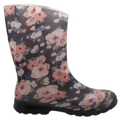 Image showing  Women's Floral Print Tall Waterproof Rain Boots, Black/Pink