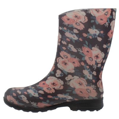 Image showing  Women's Floral Print Tall Waterproof Rain Boots, Black/Pink