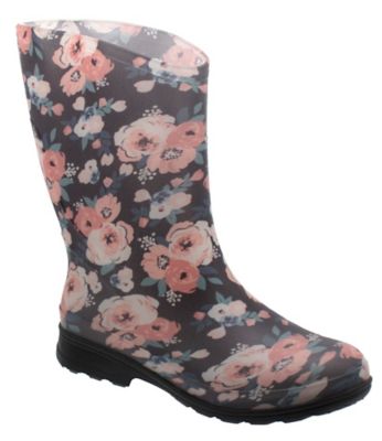 Blue Mountain Women's Floral Print Tall Waterproof Rain Boots, Black/Pink