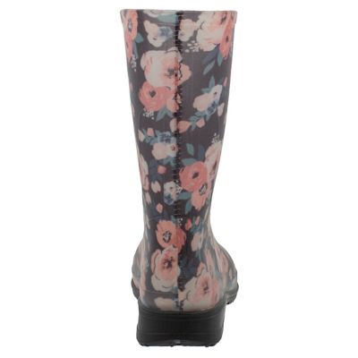 Image showing  Women's Floral Print Tall Waterproof Rain Boots, Black/Pink
