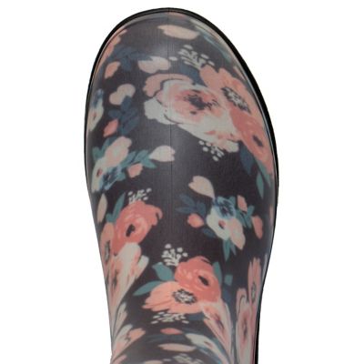 Image showing 4 th Blue Mountain Women's Floral Print Tall Waterproof Rain Boots, Black/Pink
