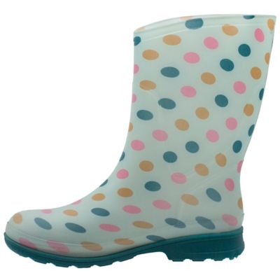 Image showing  Women's Polka Dot Print Tall Waterproof Rain Boots, Green