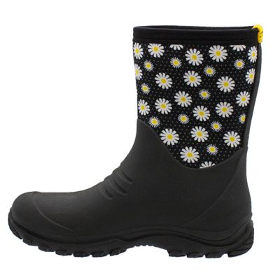 Image showing  Women's Daisy Print Mid Waterproof Rubber Boots, Black