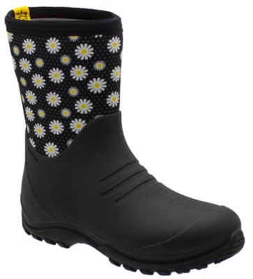 Image showing 0 th Blue Mountain Women's Daisy Print Mid Waterproof Rubber Boots, Black