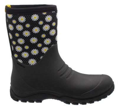 Image showing 1 th Blue Mountain Women's Daisy Print Mid Waterproof Rubber Boots, Black