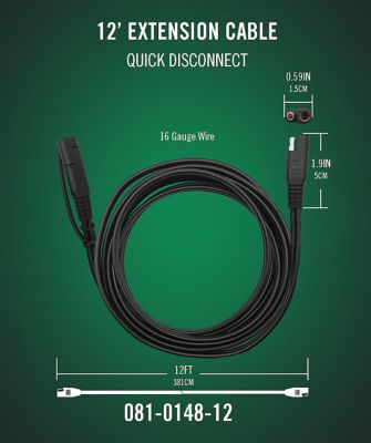 Image showing  12 Foot Battery Charger Cable Extension, 081-0148-12