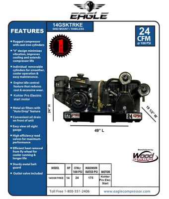 Image showing  30 Gal.14HP Electric Start Heavy Duty Compressor