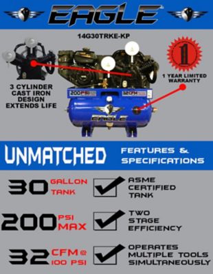 Image showing  30 Gallon 3 Cylinder Truck Style Compressor