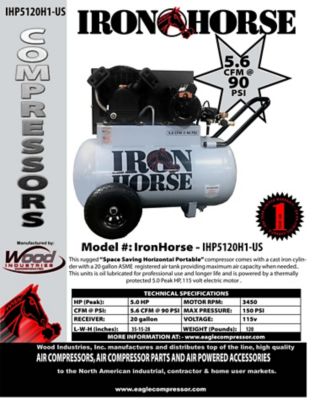 Image showing  Multi Voltage 20 gal. Horizontal Portable Compressor