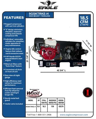 Image showing  30 Gallon Skid Mount/Top Plate Style Compressor