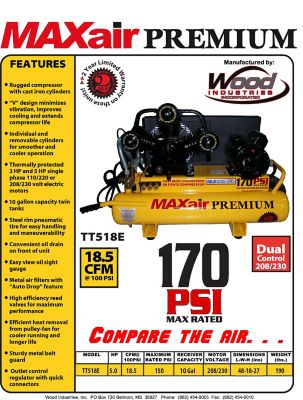 Image showing  10 Gallon 5HP Wheelbarrow Style Compressor