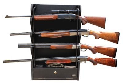 Image showing  Locking 4 Gun Wall Rack with Storage Black