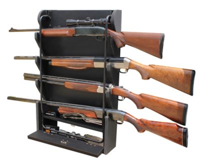 Image showing  Locking 4 Gun Wall Rack with Storage Black