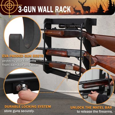 Image showing  Locking 3 Gun Wall Rack Black