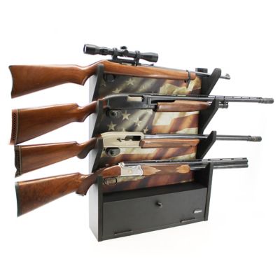 Image showing  4 Gun Wall Rack with Storage - BLACK