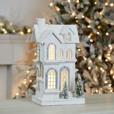 Image showing  LED Flocked Wooden House 21.5 in. H