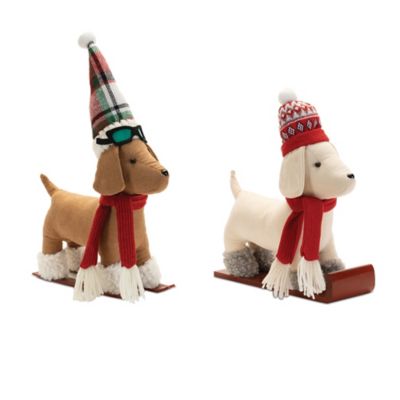 Melrose International Plush Dog Character on Sled and Skis (Set of 2)