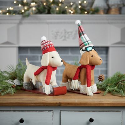 Image showing  Plush Dog Character on Sled and Skis (Set of 2)