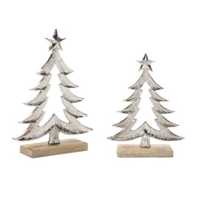 Melrose International Metal Christmas Tree with Wood Base (Set of 2)