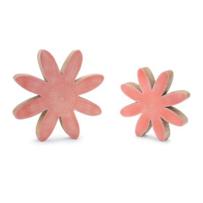 Melrose International Mango Wood Flower Decor (Set of 2)
