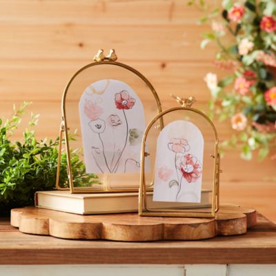 Image showing  Copper Framed Floral Artwork with Bird Accent 8 in. H