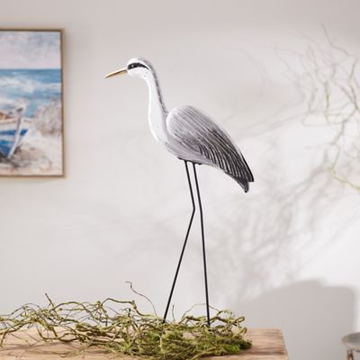 Image showing  Paulownia Wood Heron Bird Statue with Metal Legs Base 29.5 in. H