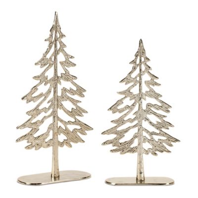 Melrose International Metal Tree with Wood Base Set of 2
