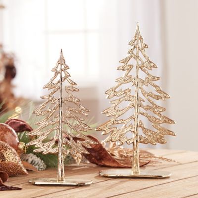 Image showing  Metal Tree with Wood Base Set of 2