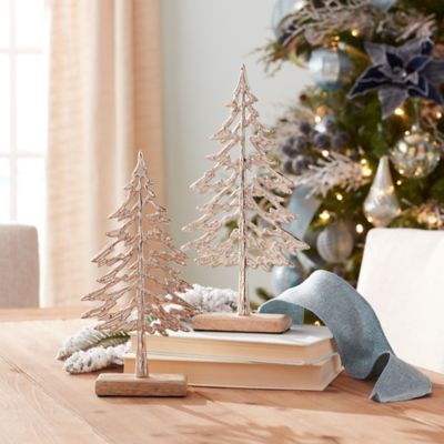 Image showing  Metal Tree with Wood Base (Set of 2)