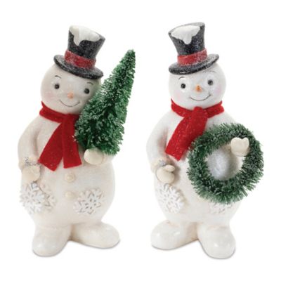 Melrose International Glittered Snowman Figurine (Set of 2)