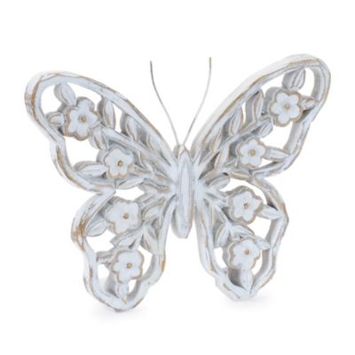 Image showing  White Washed Floral Butterfly Decor (Set of 2)