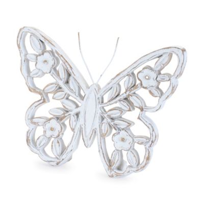 Image showing  White Washed Floral Butterfly Decor (Set of 2)