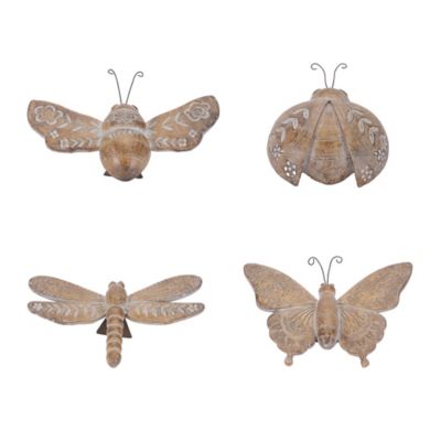 Melrose International Floral Etched Insect Shelf Sitter (Set of 4)