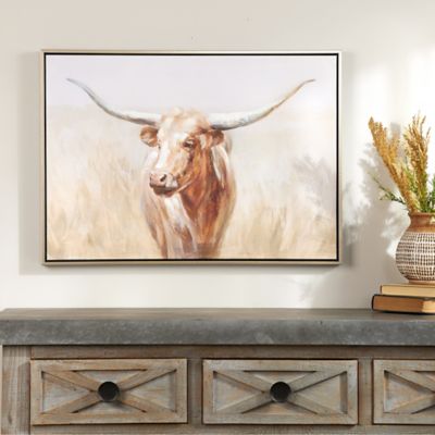 Image showing  Framed Long Horn Cattle Wall Art 28 in. L