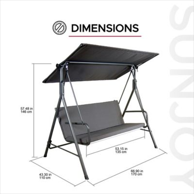 Image showing  Outdoor Porch Swing, 2 Seat Patio Metal Porch Swing Seats with Adjustable Canopy and Removable Cushion