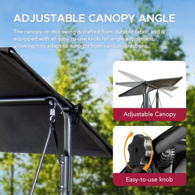 Image showing  Outdoor Porch Swing, 2 Seat Patio Metal Porch Swing Seats with Adjustable Canopy and Removable Cushion