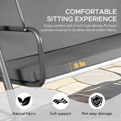 Image showing  Outdoor Porch Swing, 2 Seat Patio Metal Porch Swing Seats with Adjustable Canopy and Removable Cushion