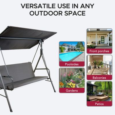 Image showing 6 th Sunjoy Outdoor Porch Swing, 2 Seat Patio Metal Porch Swing Seats with Adjustable Canopy and Removable Cushion