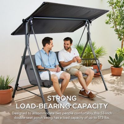 Image showing 7 th Sunjoy Outdoor Porch Swing, 2 Seat Patio Metal Porch Swing Seats with Adjustable Canopy and Removable Cushion