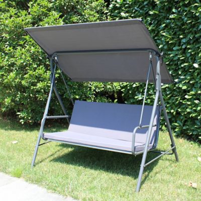 Image showing 8 th Sunjoy Outdoor Porch Swing, 2 Seat Patio Metal Porch Swing Seats with Adjustable Canopy and Removable Cushion