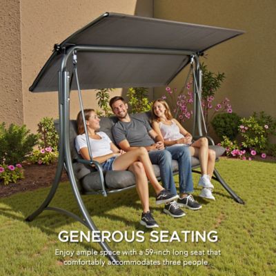 Image showing  3-Seat Deluxe Outdoor Patio Garden Swing with Steel Frame, Adjustable Canopy